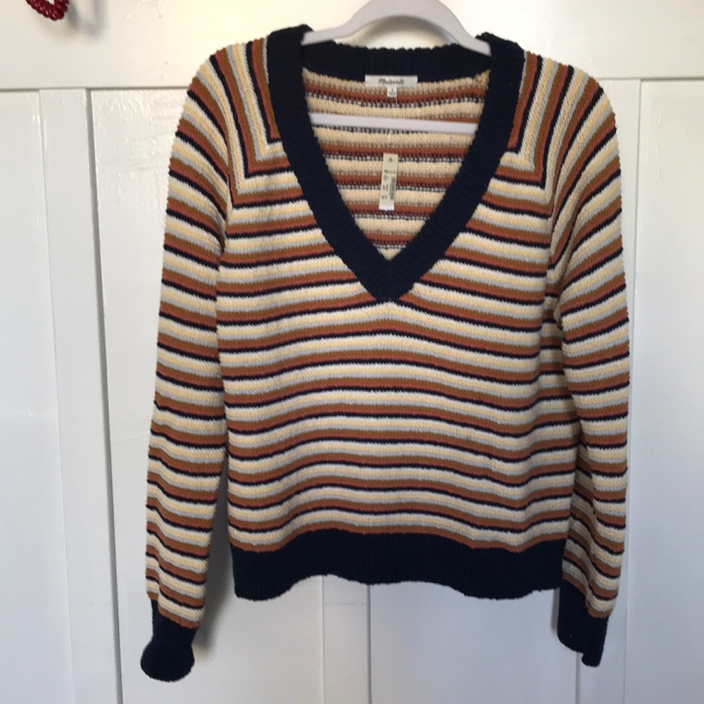 Madewell V-neck Stripe Crop Sweater